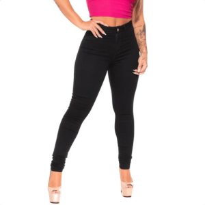 Calça Jeans Preta Feminina Super Lycra  Skinny Cintura Alta